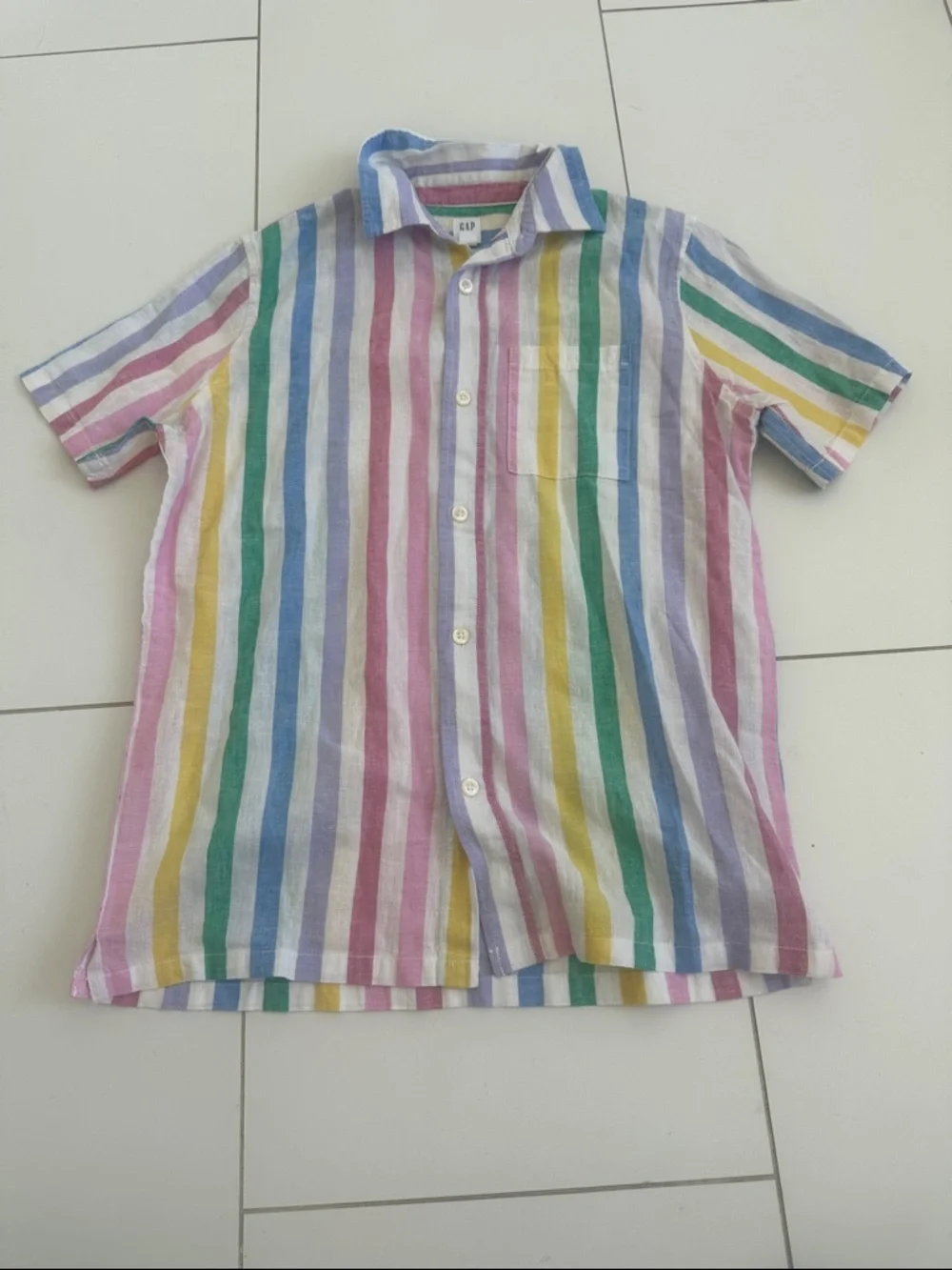 Gap button down stripped linen colorful shirt 10 NWT boys